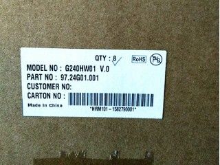 RGB 24 pollici 300cd/m2 91PPI TFT LCD Panel G240HW01 V0 89/89/89/89 (Tipo)