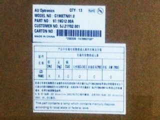 G190ETN01.0    Lampadina A 19,0 POLLICI di AUO WLED, parte superiore I/F, 12S4P opaco WLED, ore 30K, senza driver